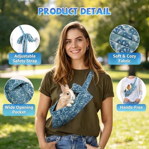 Bearded Dragon & Guinea Pig Carrier Sling, Soft Coral Fleece Bonding Pouch, 2-in-1 Sling & Backpack for Outdoor, Portable Travel Bag for Rabbit, Kitten, Chinchilla & Small Pets (Blue)