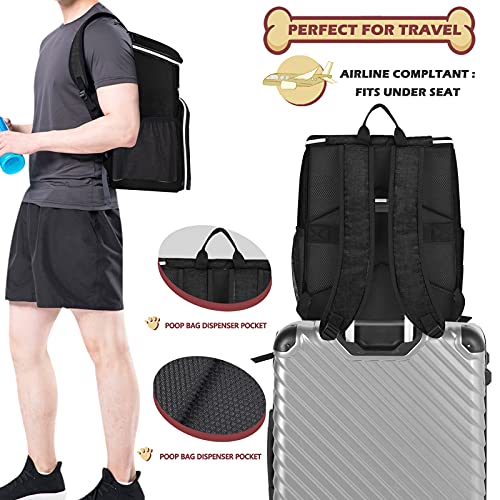BAGLHER丨Dog Travel Bag Backpack, Airline Approved Pet Supplies Backpack, Dog Travel Bag with 2 Silicone Collapsible Bowls and 2 Food Baskets, Black - color: Black