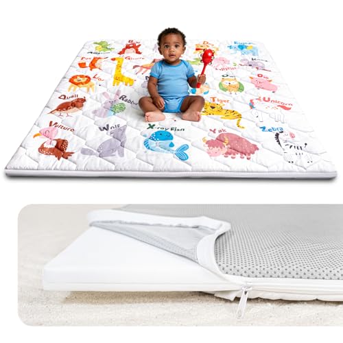 Foam Baby Play Mat, 50x50 Playpen Mat with Removable Cover | Machine Washable Cover, Thicken Cushioning Playmats for Baby, Non-Slip Bottom, Easy to Clean for Infants, Animal - color: Animal, size: 50" X 50"
