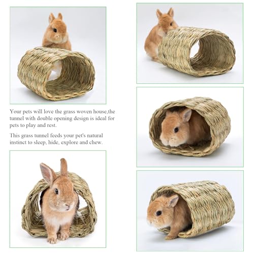 Hamiledyi Rabbit Grass Tunnel,Rabbit Grass Bed Natural Straw Woven Mat Winter Warm Hideaway Hut for Bunny Gerbil Ferrets Chinchilla Guinea Pig - size: Medium(9.1x7.5x6.7in)