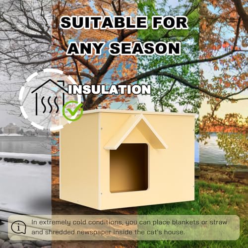 Outdoor Cat Houses Feral Cat Shelter Wooden Stray Cat Condo Outside Sturdy Waterproof and Insulated with Escape Door (one cat) - style: Modern
