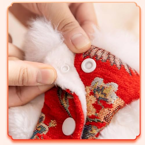 Dog Chinese New Year Clothes Cat Tang Costume Outfit,Tassels Dog Cheongsam Tang Suit,Winter Fleece Pet Jacket Clothes (Red, XL) - color: Red, size: XL(Bust19.6inch|Weight 11-14LBS)