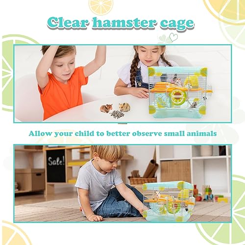 2 Layers Hamster Cage with Tubes Mouse Cage with Accessories Water Bottle Food Dish Transparent Hamster Habitat with Exercise Wheel for Hamster Guinea Pig Gerbil (10.9" x 8.1" x 9.8" Blue) - color: 【Blue】