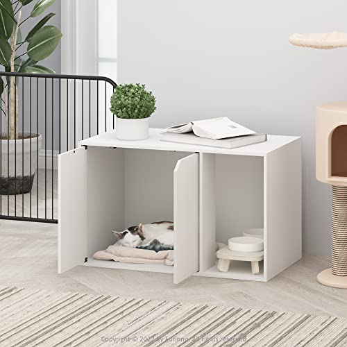 Furinno Peli Litter Box Enclosure, Solid White | Side Entrance, Hidden Litter Box Furniture, Wooden Pet House, Easy Assembly, for Living Room - color: Solid White, size: Large