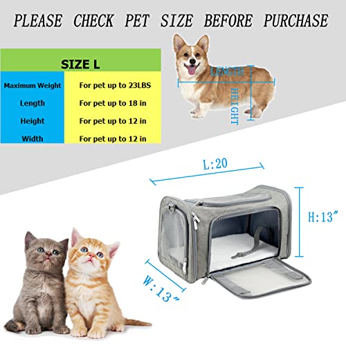 Soft Sided Carrier for Small Medium Cats Dogs,Removable Pad Collapsible Travel Pet Carrier Large Grey - color: Grey, size: 20.0"L x 13.0"W x 13.0"H
