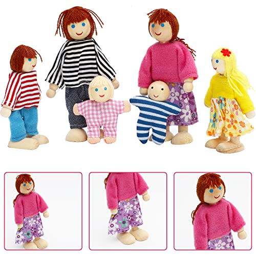 ONEST 15 Pieces Wooden Dollhouse Family Set Mini People Figures Sets Dollhouse Dolls Wooden Doll Family Pretend Play Figures Accessories for Pretend Doll House Toy - style: Cute Style