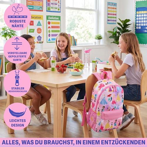 Get Trend Disney Princess Kids Backpack with Water Bottle Set for Girls, 2 Pc 17in Bookbag with Padded Straps Gifts for Girls (Pink Princess) - color: Pink Princess