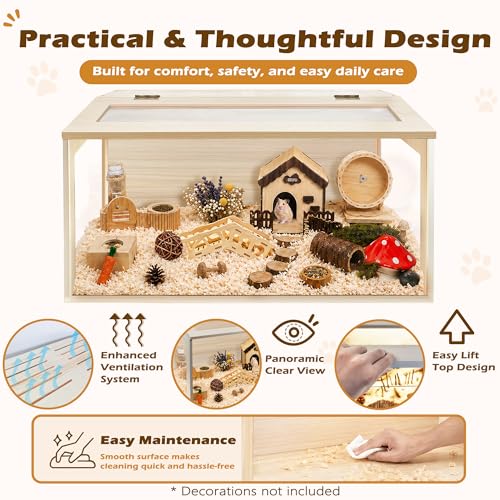 PROLEE Hamster Cage with Chewproof Wood Top, Guinea Pig Cages, Hamster Habitat with Clear Acrylic Sheets Solid Built, Small Animal Cage (Oak, 32X15.5X15.5 inch) - color: Oak, size: 32.0"L x 15.5"W x 15.5"H