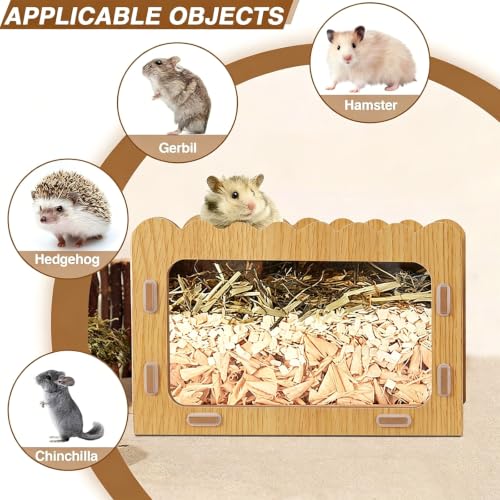 Wooden Hamster Hideout,Hamster Digging Room with Acrylic Board(Ladder) | Excavation box with ladder,easy to install,washable - color: brown