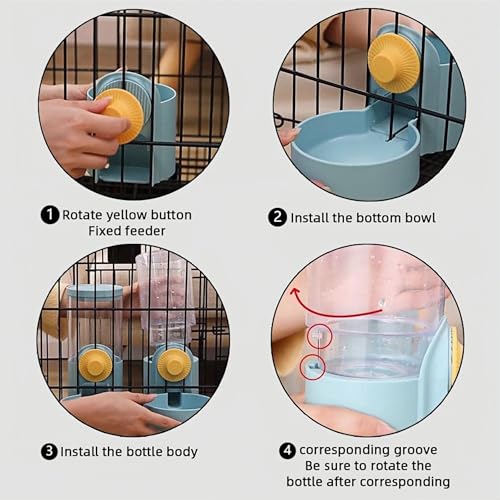 Hanging Pet Feeder Waterer - Rabbit Cage Gravity Bowl 2-in-1 | Leakproof hanging dispenser for rabbit cage. Easy gravity feed, no spill, no electricity. Food-grade BPA-free, easy clean.
