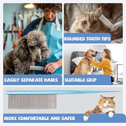 Grooming Pet Comb Rat Tail Dematting Cat and Dog Comb，Rounded Ends Design for Safe Tangle Removal, Hairstyling, Massage，Loose Hair Removal，Prevent Irritation，Fluffing Paws,Face,Tail,Remove Tear Stain - color: Blue