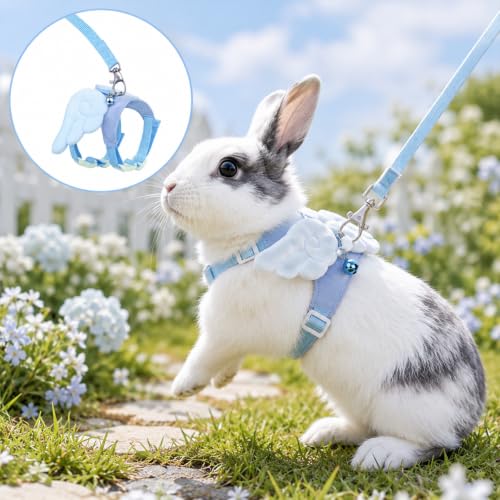 Small Animal Harness and Leash Set Escape Proof Ferret Harness Vest | Adjustable,Angel Wing Shape,Soft Leash Set,with Safe Bell for Ferret Baby,Rabbit,Guinea Pig,Teacup,Chihuahua,Mouse Small Pet
