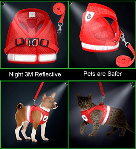 Cat Harnesses and Puppy Harness with Leashes Set, Escape Proof Cat Harness, Adjustable Reflective Soft Mesh Vest Fit Puppy Kitten Rabbit Ferrets's Outdoor Harness - color: Red, size: XS (Chest: 6" - 8")