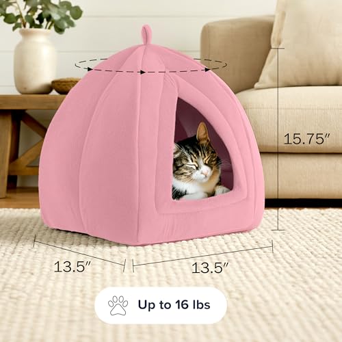PETMAKER Cat House Indoor Bed with Removable Foam Cushion, Pink | Plush Cat Tent Bed for Small Kittens, Rabbits, Guinea Pigs, and Other Small Animals, Comfortable Cozy Pet Hideaway - color: Pink