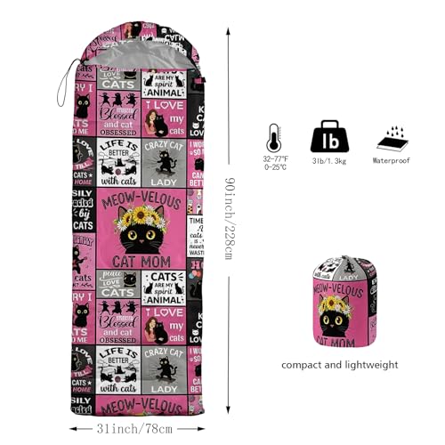 AILONEN Midnight Meow Sleeping Bag, Charcoal Cat Eyes Crescent Graphic, Portable Camp Sack Sleepover Style - color: H134