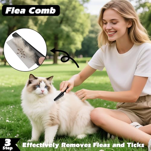 Professional 3PCS Self Cleaning Slicker Brush & Pet Grooming Rake & Flea Comb for Dogs,Cats and Horses | Double-Sided Dematting Comb & Skin Friendly Deshedding Grooming Tool | Pet Supplies (Grey) - color: Grey