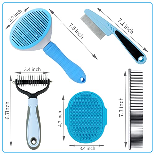 Dog Brush Grooming Kit 5PCS - Dog Brush for Shedding,Puppy Brush and Flea Comb for Dogs, Slicker Brush Comb and Dog Hair Brush Set Blue, Grooming at Home or Travel - color: B-Blue 5 Kits
