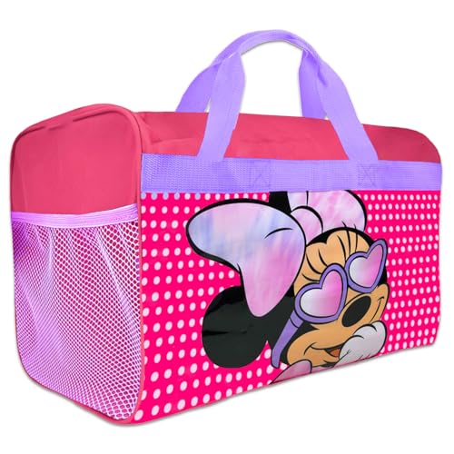 Disney Minnie Mouse Duffle Bag for Girls, Kids Set - Bundle Carry On Travel Luggage, Stickers, Water Bottle, More | Minnie Mouse Gym and Sports Bag