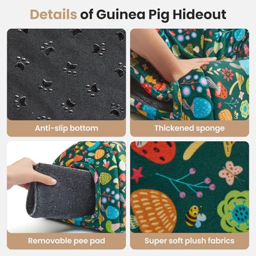 Guinea Pig Hideout Soft Large Bed Tunnel with Door Curtain 2 Pack Guinea Pig Toys Set Bunny Bed Cage Accessories for Small Animals (Blackish Green Mushroom) - color: Blackish Green Mushroom