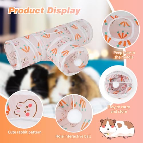 Rypet Guinea Pig Tunnel 3 Way Collapsible Small Pet Tunnels and Tubes with Interactive Ball for Baby Rabbit Ferret Hamster Chinchilla Hedgehog Hiding and Resting-White - color: White