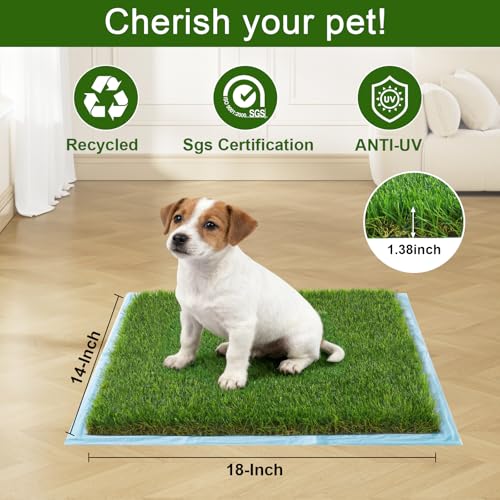 THREE ORANGES Dog Grass Pee Pads, 2 Pack 14 x 18 Inch Artificial Grass Replacement Mats for Dog Potty Trays, Soft 1.38 Inch Washable Turf with Drainage Holes, Indoor Outdoor - size: 2pack | 14in*18in