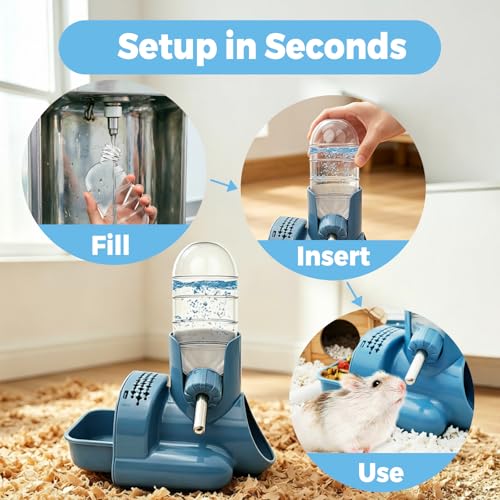 VANNON 3-in-1 Hamster Water Bottle with Food Bowl & Hideout Base, Blue | 3-in-1 feeding station combines water, food and hideout space to help keep hamster cages organized and easy to maintain. - color: Blue