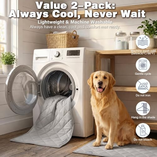 JoyBlooms Cooling Mat for Dogs 2Pack Cooling Pad for Dogs Pad Crate Pad with Elastic Strap,Q-Max 0.46 Cool Anti-Slip Breathable Thin Lightweight Portable Washable Kennel Mats Grey 41" x 28" (XL-Crate) - color: Grey, size: 41" x 28" (XL-Crate)