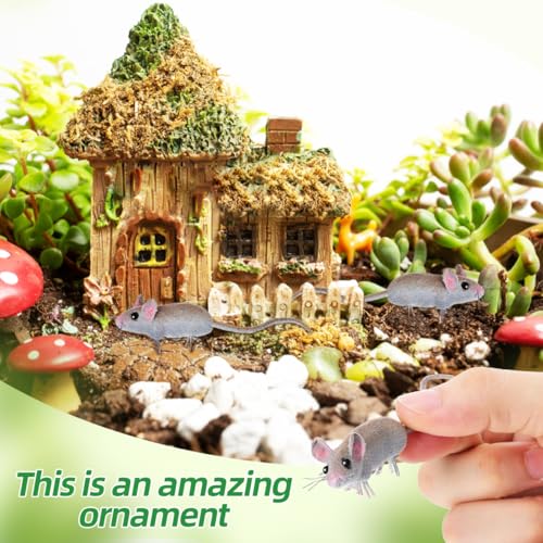 5Pcs Realistic Fake Rats, Mice Figurines Animal Mouse Prank Prop | Mini Flocked Plush Rats Toys for Indoor Halloween Ornaments, Practical Jokes, or Engaging Kitten Activities, Gag Gift Setups