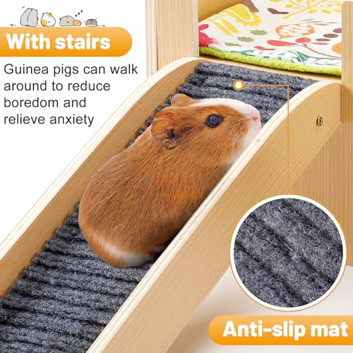 MEWTOGO Upgraded Sturdy Wooden Guinea Pig Castle with Stairs & Mat | Easy to Assemble, Sturdy, Playing Hiding House, for Hamsters Bunny Chinchillas Small Animals - size: Small