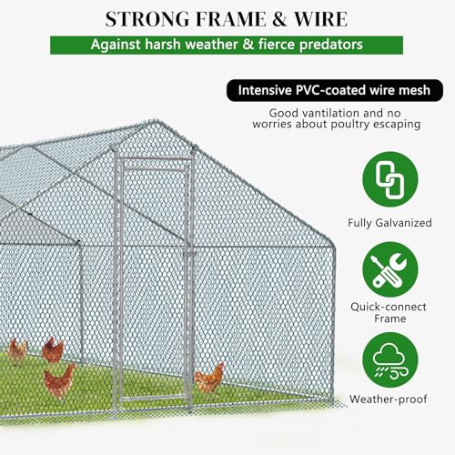 Outvita Chicken Coop, 19.5×10 FT Large Metal Chicken House, Poultry Habitat Cage with Waterproof Cover, Walk-in Chicken Run Pen for Small Animals, Yard, Farm, Patio - color: Silver, size: 234.0"L x 120.0"W x 78.0"H