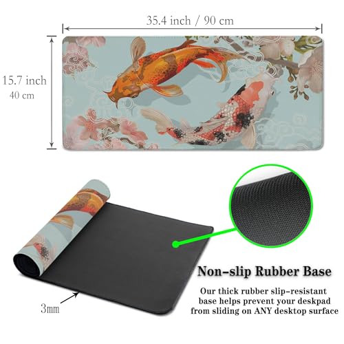 XXL Mouse Pad, Gaming Mousepads Desktop Mats, Extra Large Desk Pad Non-Slip Rubber Base Waterproof with Stitched Edges, 35.4 X 15.7 inch for Work/Game/Office/Home Japanese Traditional Fish - color: Japanese Traditional Fish