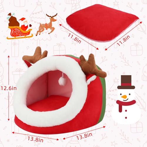 BWOGUE Christmas Guinea Pig Hideout, Washable Rabbit Cave, Winter Bunny Bed | Guinea Pig Christmas Cage Accessories, 13.8 in Large Rabbit Hideout, Machine-Washable Pad, Plush Fabric, Non-Slip Base - size: Large