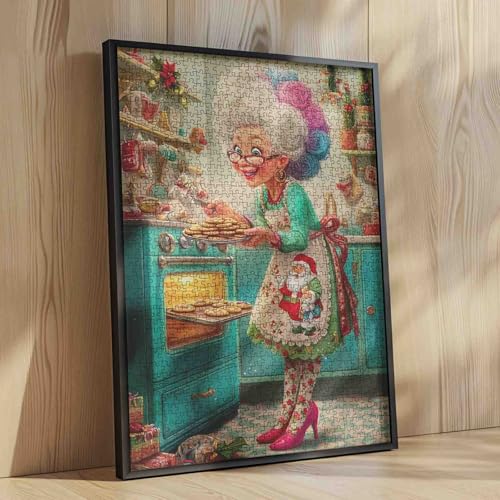 Happy Grandmas 1000 Piece Jigsaw Puzzle for Adults Old Lady Wearing Santa Claus Apron Jigsaw Puzzle Christmas Kitchen 1000 Pieces Puzzles 20''x27”inch DIY Craft Puzzle Art Home Wall Decor Family Game - color: Artwork-24