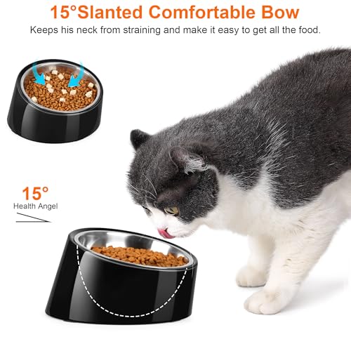 Tilted Dog Bowl Non-Slip & Non-Spill Pet Feeder with Elevated Detachable Melamine Stand, Easy to Get Food Dog Dish, M/180ml Black - color: Black, size: Medium(180ml)