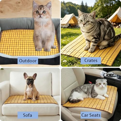 OULIGET Pet Cooling Mat, Waterproof Breathable Bamboo Cushions for Cat Dog Hamster Rabbit, Anti-Slip Easy Carry Clean, 15.5 in