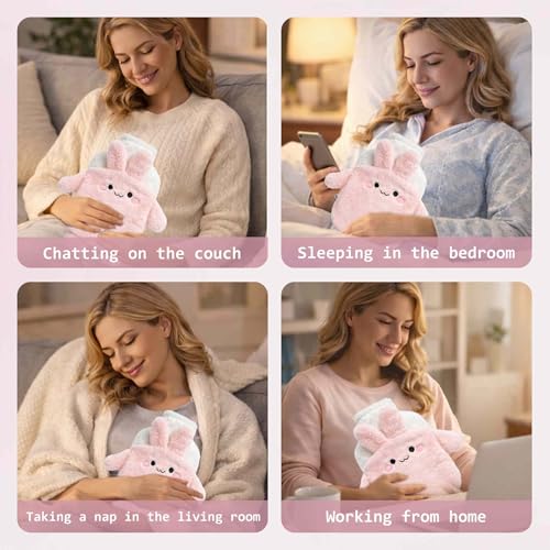Fuzzy Hot Water Bottle Cute, Rubber Hot Water Bottle with Cover Only, Hot Water Bottles Bag for Pain Relief, Small Hot Water Bottles Heating Pad, Period Warm Compress (1 L) - color: Pink and White