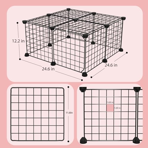 Guinea Pig Cages with Door and Top, 25x25x12inch Small Animal Cage, 12pcs Metal Grid Panels Small Animal Playpen, Expandable Cage for Guinea Pigs, Rabbits, Hamsters and Hedgehogs, Kitten - color: 12pcs