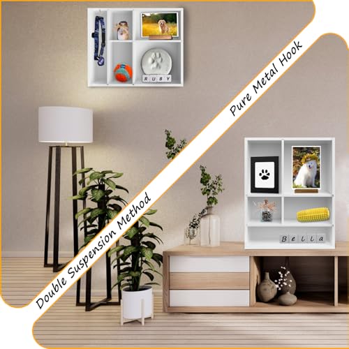 11*14" Solid Wood Pet Memorial Shadow Box with Adjustable Shelves | Deep Pet Memory Frame Urn Ashes Display Case for Dogs or Cats as Loss Pet Remembrance Keepsake - White - color: White