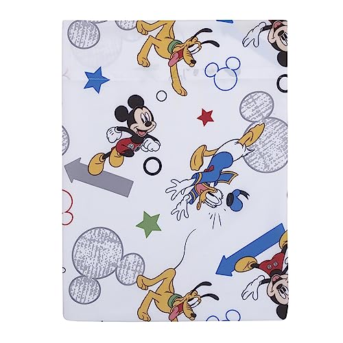 NoJo Disney Mickey Mouse Clubhouse Buddies Multi Colored Goofy, Pluto, and Donald Duck 4 Piece Toddler Bed Set - Comforter, Fitted Bottom Sheet, Flat Top Sheet, and Reversible Pillowcase