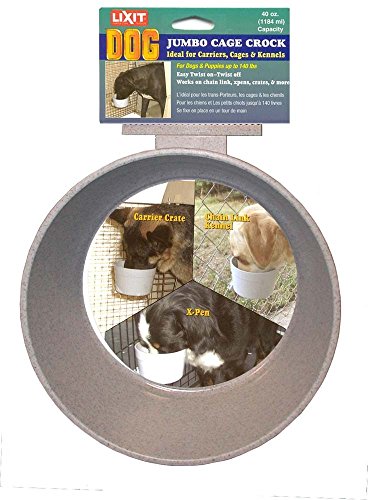 Lixit® Kennel Cage Food or Water Bowl - Non Spill Hanging Removable Dog Crate Bowls - Carrier Water Food Bowl for Dogs or Cats - Attaches to Cage for Convenient Feeding and Drinking (Gray, 40 Ounce) - size: 40oz (Pack of 1)