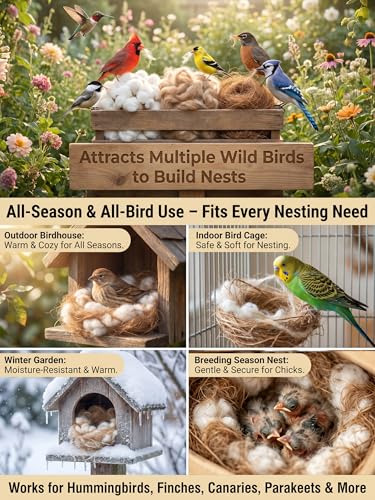 100% Natural Bird Nesting Material Refill 108g for Wild Birds & Small Pets | Premium Alpaca Fiber, Long-Staple Cotton & Coconut Coir, Safe Nesting Bedding for Hummingbird, Finches, Parrots, Hamsters