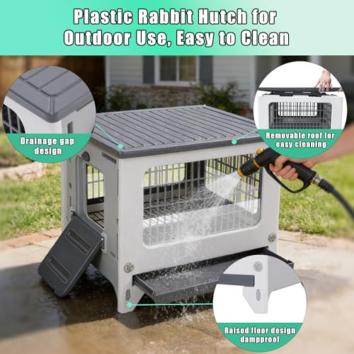 Plastic Rabbit Hutch for Indoor & Outdoor | Urine Barrier and Pull-Out Tray, Pet Habitat for Small Animals, Rabbit Cage Easy Cleaning and Assembly - size: 21.6"L*18.8"W*17.9"H