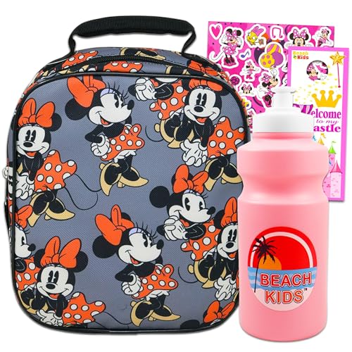 Minnie Mouse Lunch Bag for Kids Bundle w/Insulated Lunchbox + More | Soft Minnie Lunch Box Plus Water Bottle, Stickers, More - Minnie Mouse School Supplies