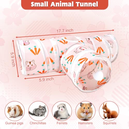YUEPET Guinea Pig Tunnel, Guinea Pig Toys, 3-Way Play Tubes, White | Guinea Pig Play Tubes, 3-Way Tunnel Design, Folds for Storage, Hanging Play Ball, Peekaboo Opening, 5.9 in Entrance - color: White