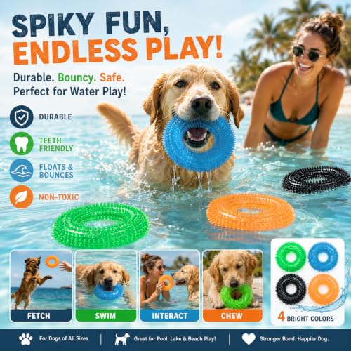 ADUCK Dog Squeaky Chew Toys for Aggressive Chewers, Small Medium Large Dogs Teeth Cleaning Soft Natural Rubber Float Toy for Indoor Outdoor Water Pool, Donut Ring Design 4.92 inch, Pack of 4 - color: Pack of 4