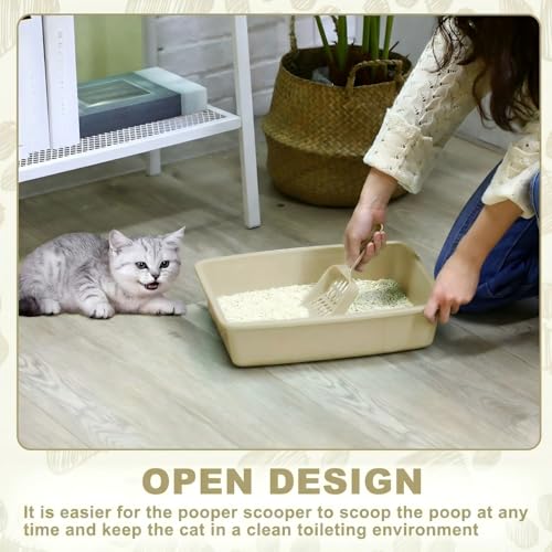 Amyhill 5 Pcs Open Cat Litter Box Kitten Litter Pan with 5 Scooper Medium Plastic Pet Tray Durable Nonstick Kitten Box for Indoor Pets Cats Rabbit Supply Easy to Clean, 14.6x10.6x3.4 Inch (Brown) - color: Brown