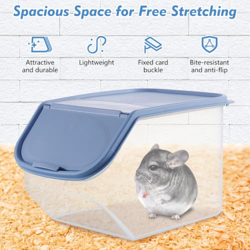 PINVNBY Chinchilla Sand Bath Box Gerbil Bathroom Transparent Totoro Plastic Sand Bath House with Sand Cup Cage Accessories for Guinea Pig Hedgehog Squirrel and Other Small Animals - color: blue