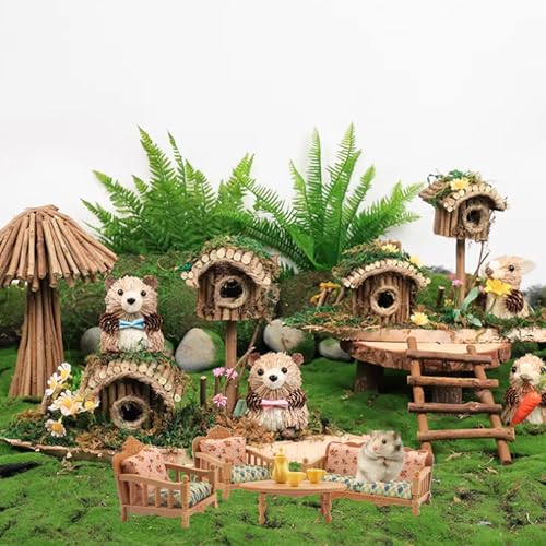 Hamster Mini Sofa Chair, Cage Decor Photo Toys, Fluffy Small Pet Furniture Including Couch and Teatable Tea Cups, Relax Habitat House Accessories