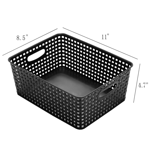 Eslite Plastic Storage Baskets for Organizing,11"X8.5"X4.7",Pack of 4 (Black) - color: Black