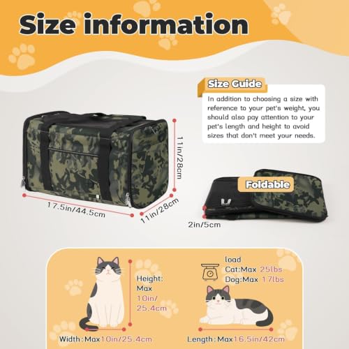 YUDODO 25lbs Cat Carrier Lightproof Soft Sided Pet Carrier for Large Cat | Airline Approved, Lightproof Breathable Design, Side Pockets, Durable Mesh, Foldable and Portable, Black Camouflage - color: Black Camouflage（No Privacy Curtain)